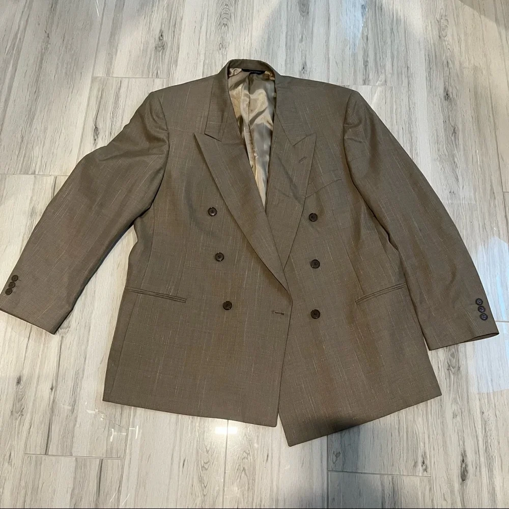 Pierre Cardin brown tan suit jacket one button- military front buttons